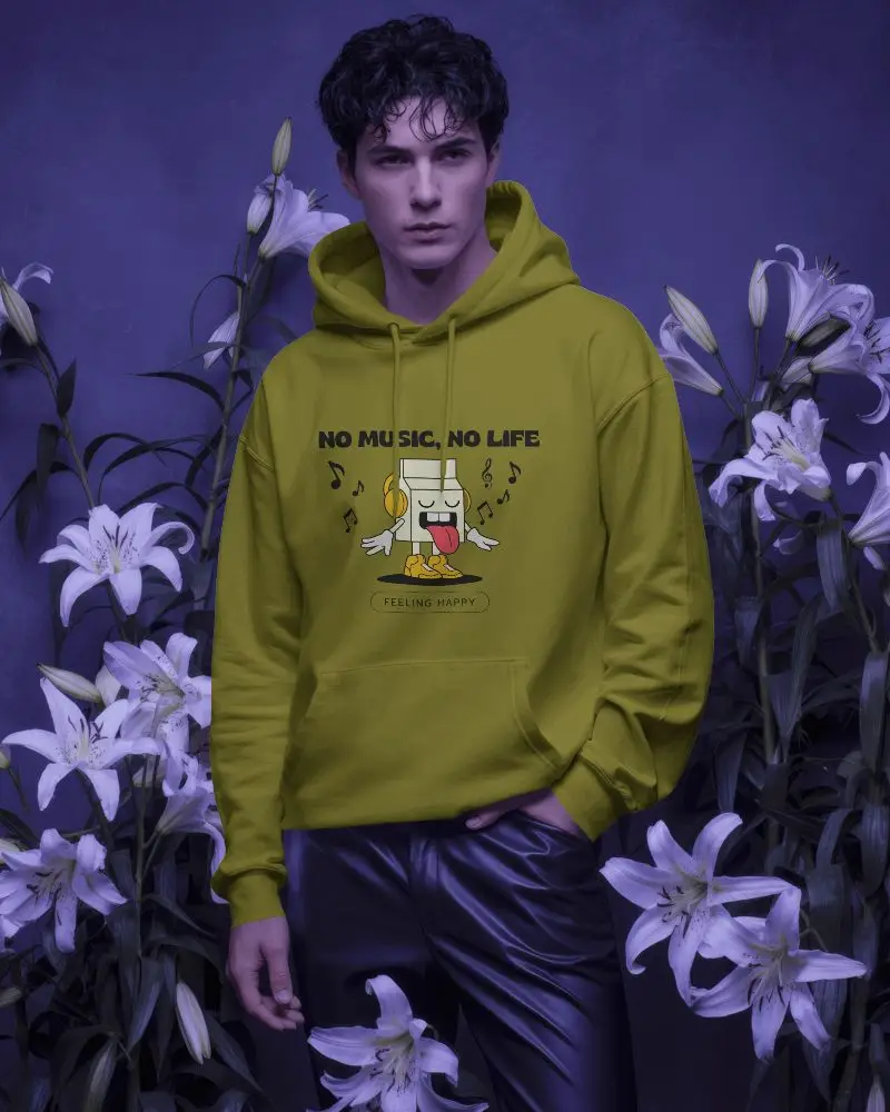 Nature Inspired Hoodie Mockup Guy In Garden Style Scene With White Lilies And Dark Light 0783